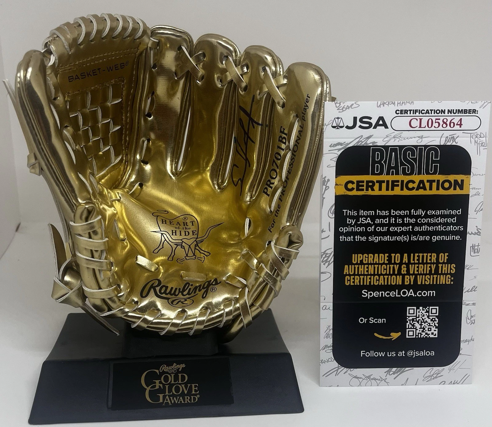 EZEQUIEL TOVAR SIGNED RAWLINGS GOLD GLOVE AWARD GLOVE COLORADO ROCKIES JSA COA