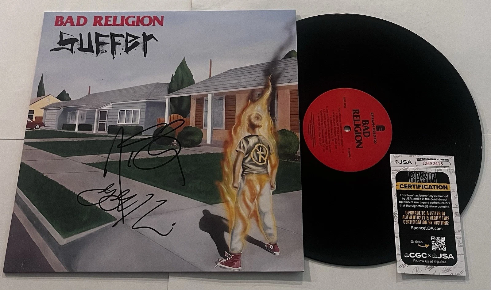 BAD RELIGION SIGNED SUFFER LP VINYL RECORD ALBUM GREG GRAFFIN JAY BENTLEY JSA