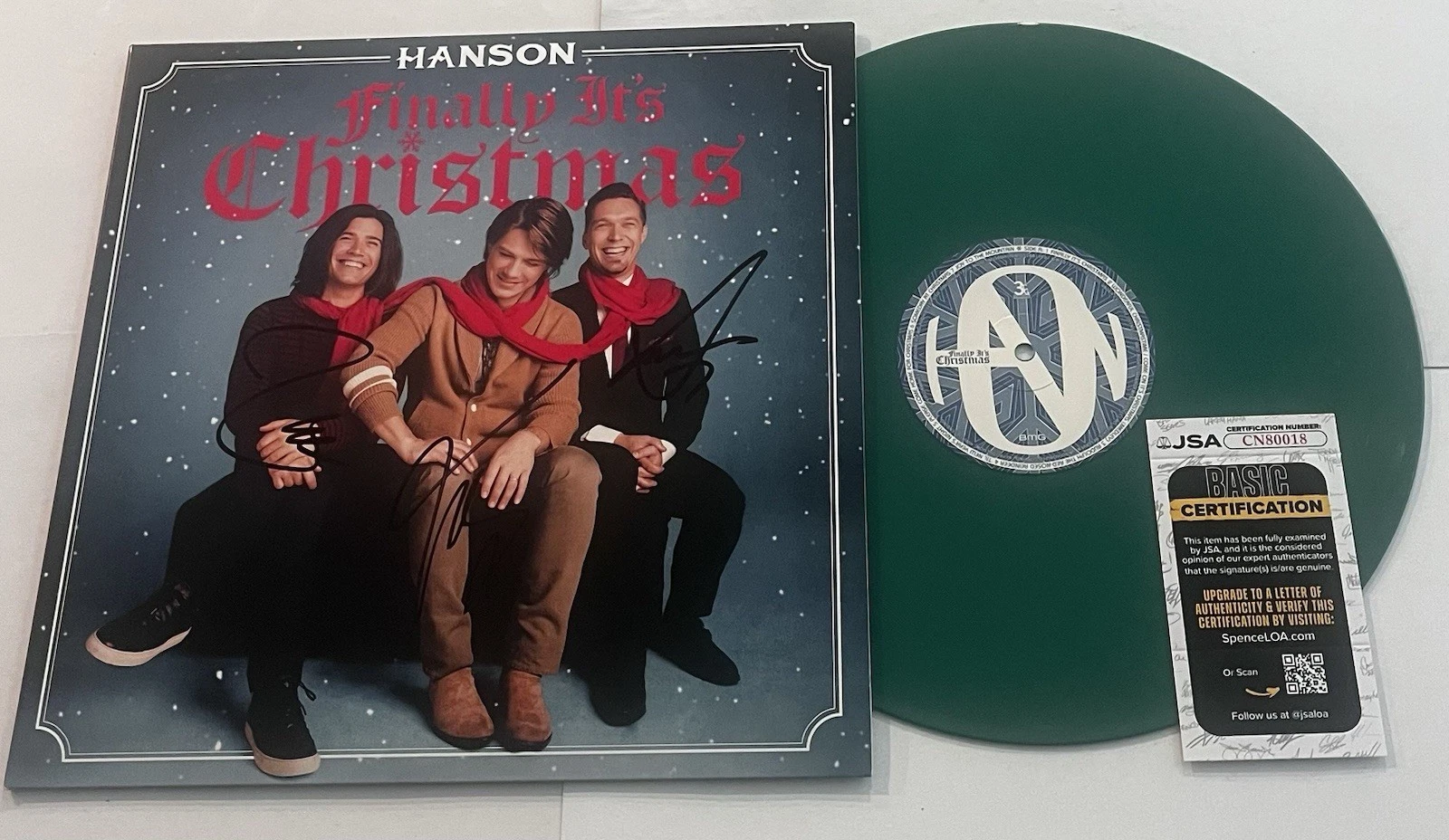 HANSON BAND SIGNED FINALLY IT'S CHRISTMAS LP VINYL RECORD ISAAC TAYLOR ZAC JSA