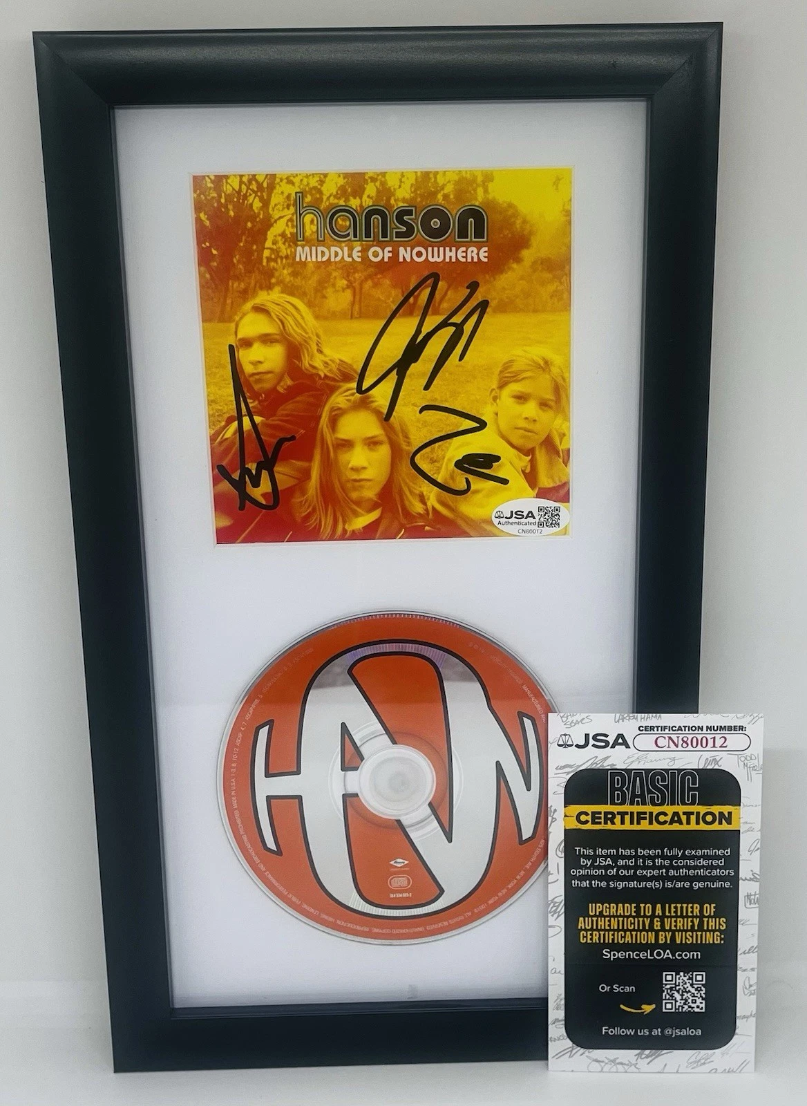 HANSON BAND SIGNED MIDDLE OF NOWHERE FRAMED CD ALBUM ISAAC ZAC TAYLOR JSA COA