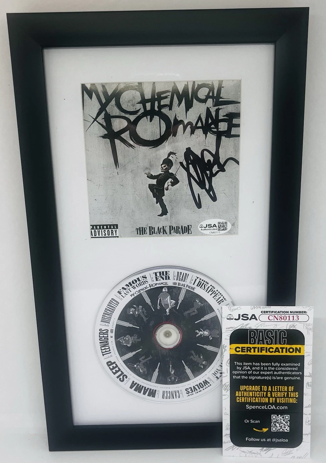 FRANK IERO SIGNED MY CHEMICAL ROMANCE WELCOME TO THE BLACK FRAMED CD ALBUM JSA