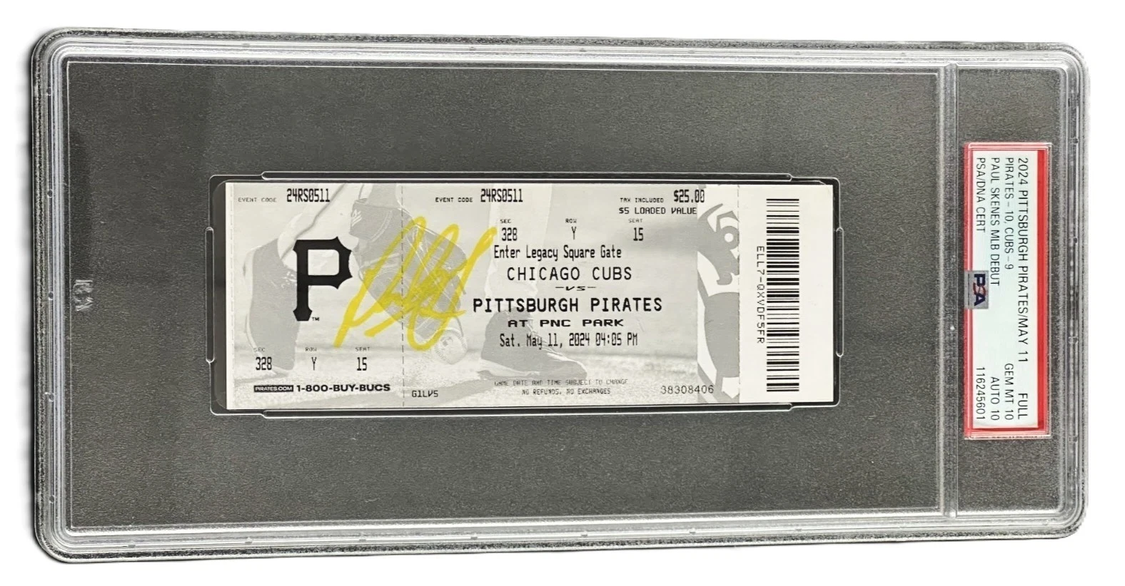 Paul Skenes Signed May 11,2024 MLB Debut Full Ticket PSA 10 PSA/DNA 10 Auto