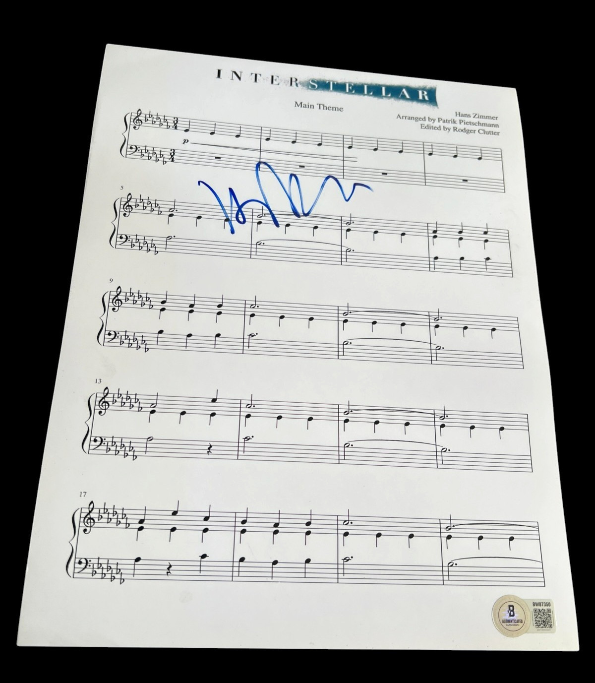 HANS ZIMMER SIGNED AUTOGRAPH SHEET MUSIC INTERSTELLAR BECKETT BAS AUTO COA D