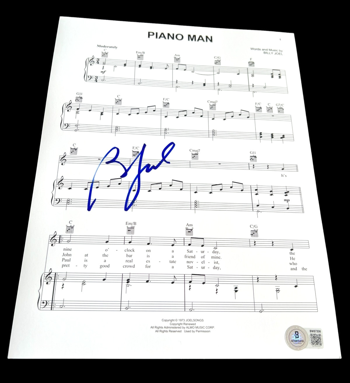 BILLY JOEL SIGNED AUTOGRAPH SHEET MUSIC PIANO MAN MSG BECKETT BAS COA AUTO E