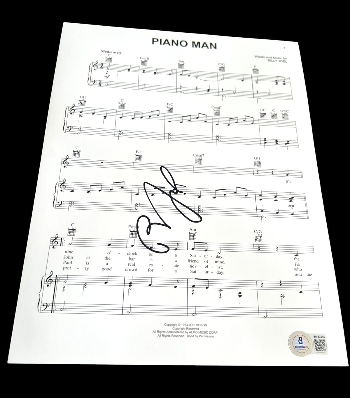 BILLY JOEL SIGNED AUTOGRAPH SHEET MUSIC PIANO MAN MSG BECKETT BAS COA AUTO X1