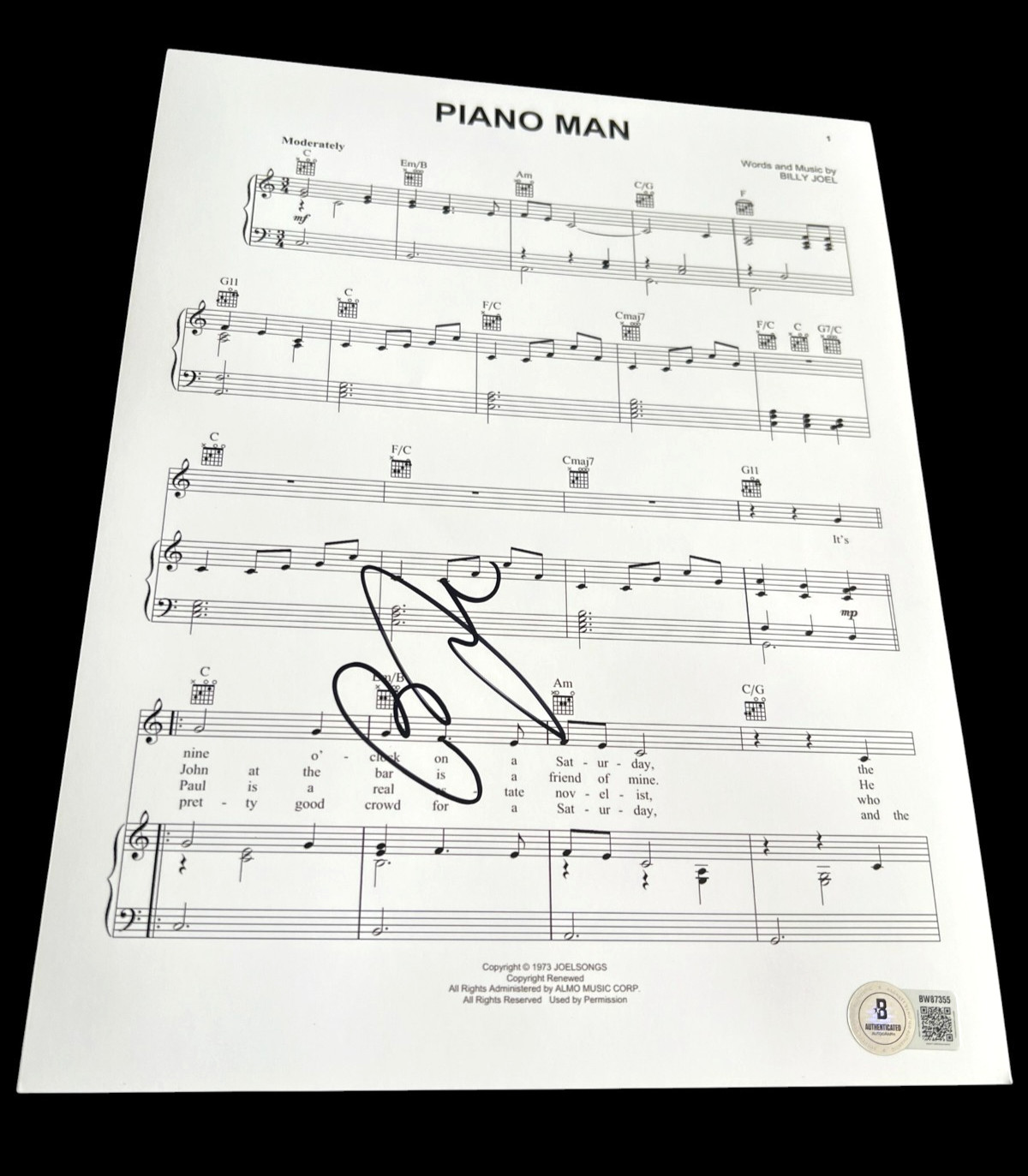 BILLY JOEL SIGNED AUTOGRAPH SHEET MUSIC PIANO MAN MSG BECKETT BAS COA AUTO X1