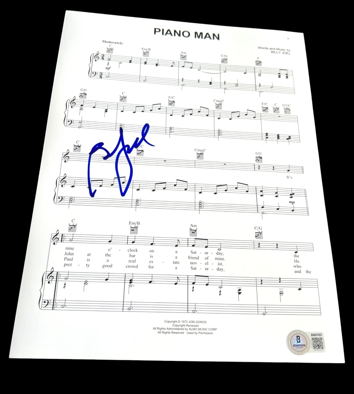 BILLY JOEL SIGNED AUTOGRAPH SHEET MUSIC PIANO MAN MSG BECKETT BAS COA AUTO X1