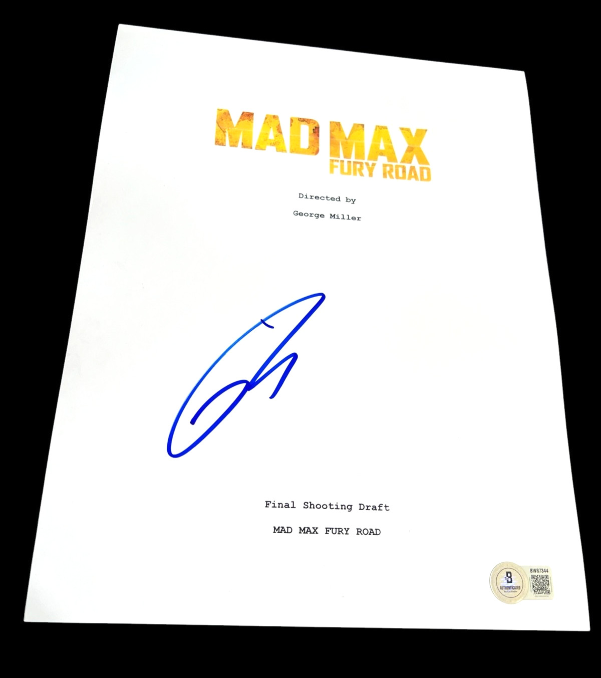 TOM HARDY SIGNED AUTOGRAPH MOVIE SCRIPT MAD MAX FURY ROAD BECKETT BAS X1