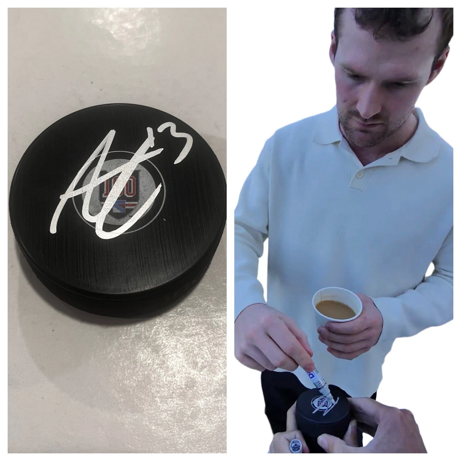 ALEXIS LAFRENIERE SIGNED NEW YORK RANGERS HOCKEY PUCK W/ CASE COA