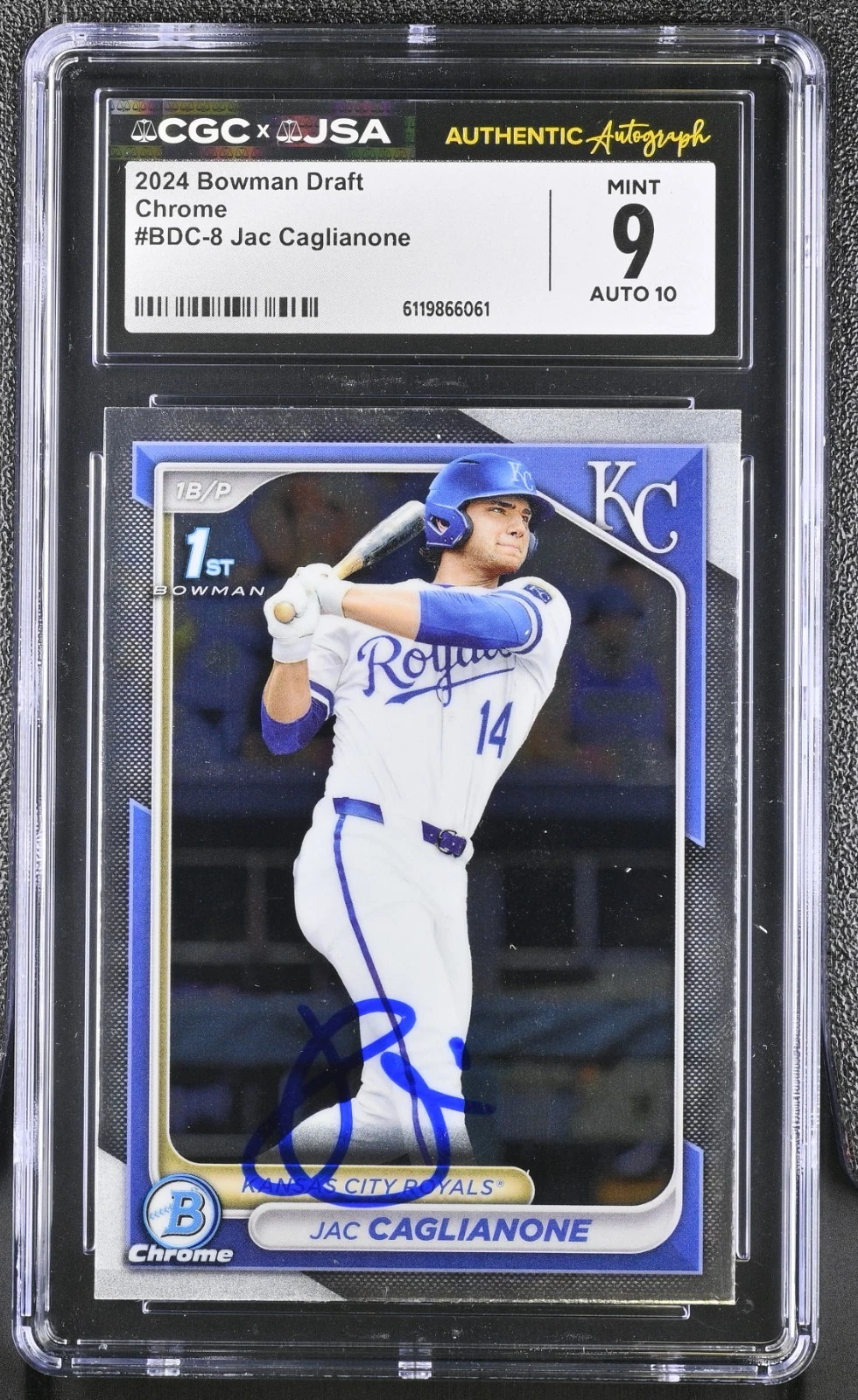 JAC CAGLIANONE SIGNED 2024 BOWMAN DRAFT CHROME CARD #BDC-8 CGC 9 JSA 10 AUTO
