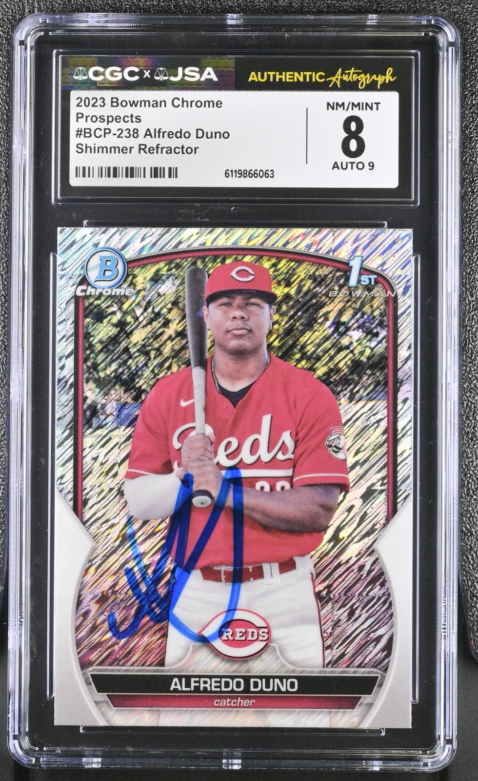 ALFREDO DUNO SIGNED 2023 BOWMAN CHROME SHIMMER CARD #BCP-238 CGC 8 JSA 9 AUTO