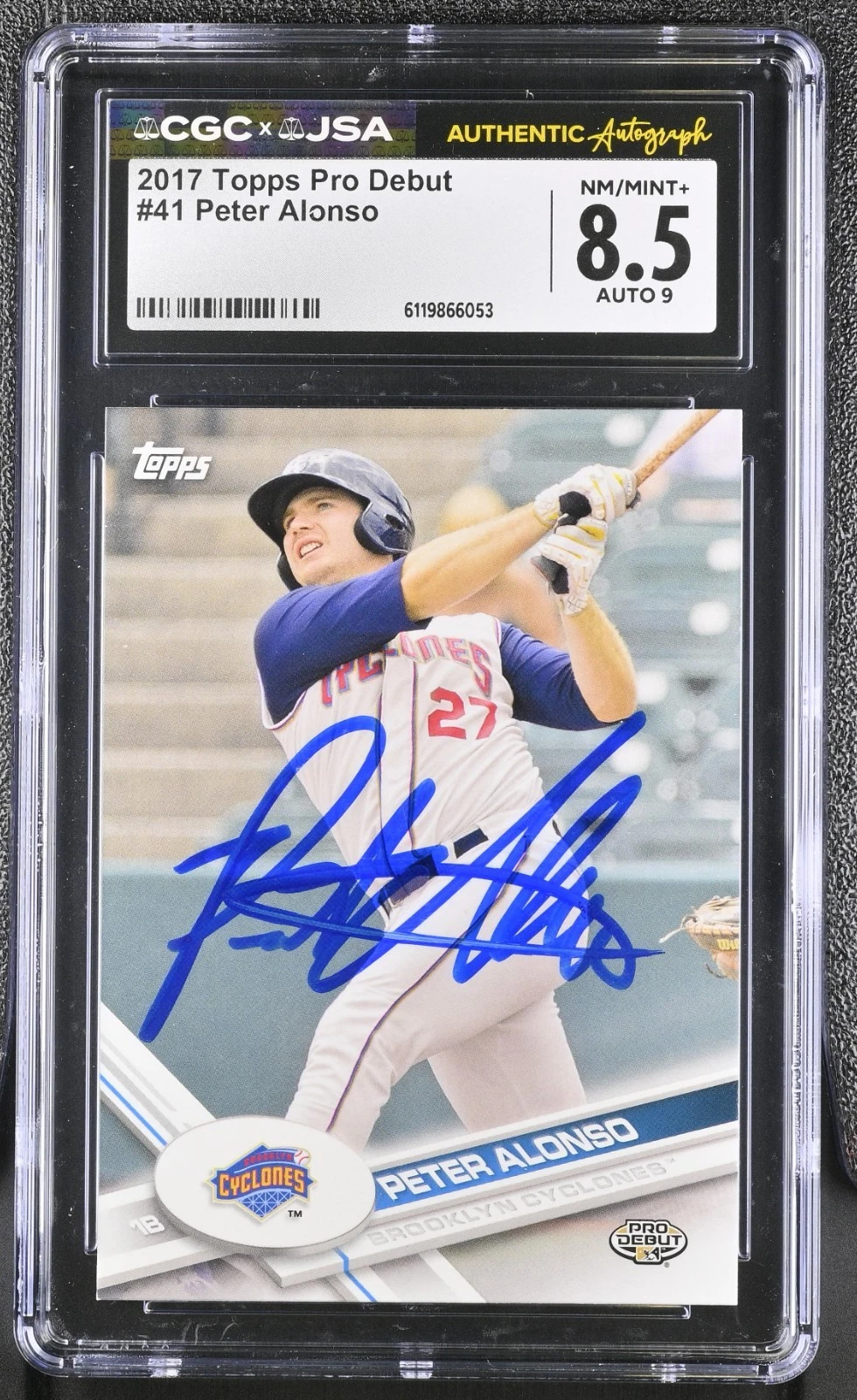 PETE PETER ALONSO SIGNED 2017 TOPPS PRO DEBUT ROOKIE CARD #41 CGC 8.5 JSA 9 AUTO