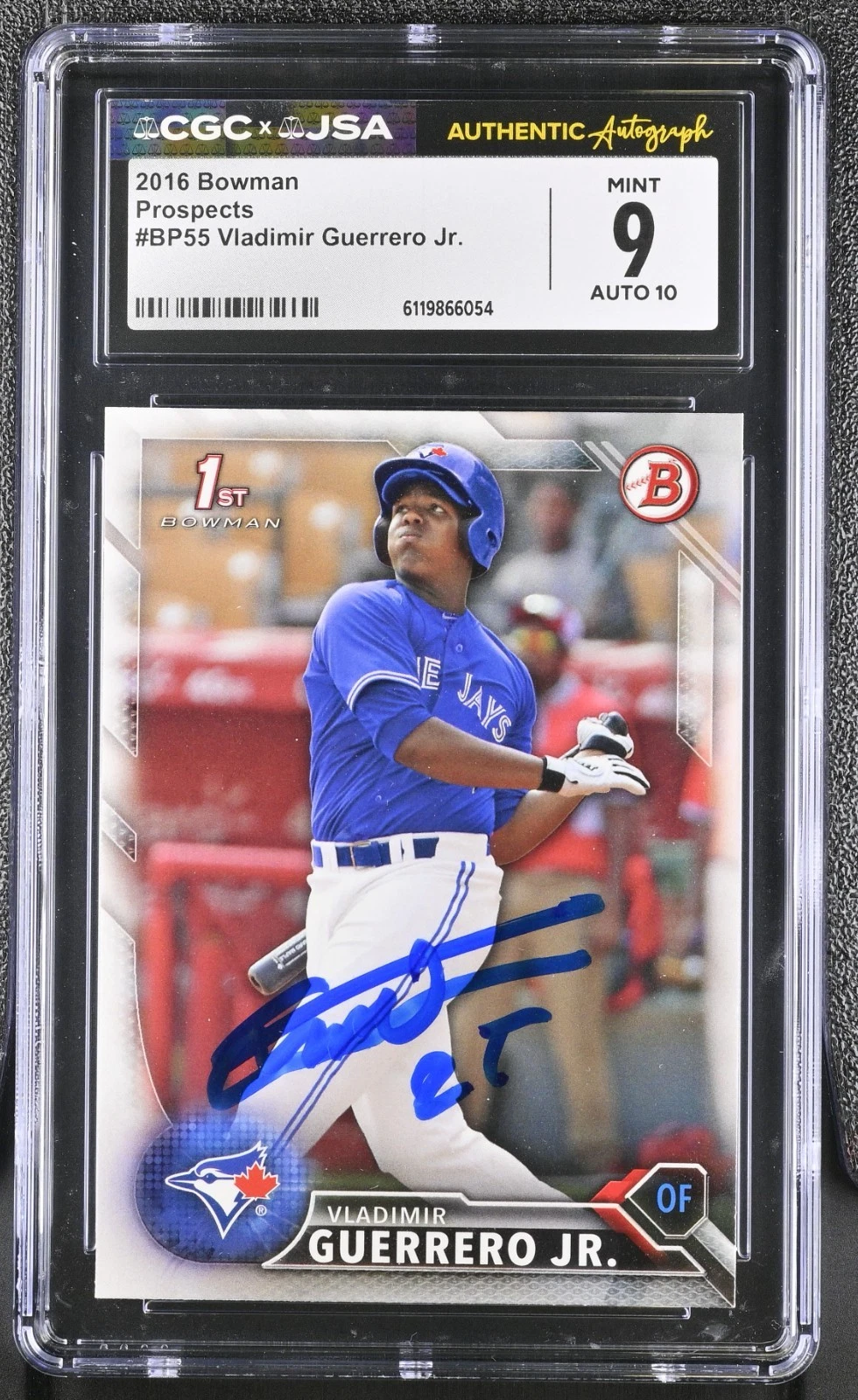 VLADIMIR GUERRERO JR SIGNED 2016 BOWMAN ROOKIE CARD #BP55 CGC 9 JSA 10 AUTO