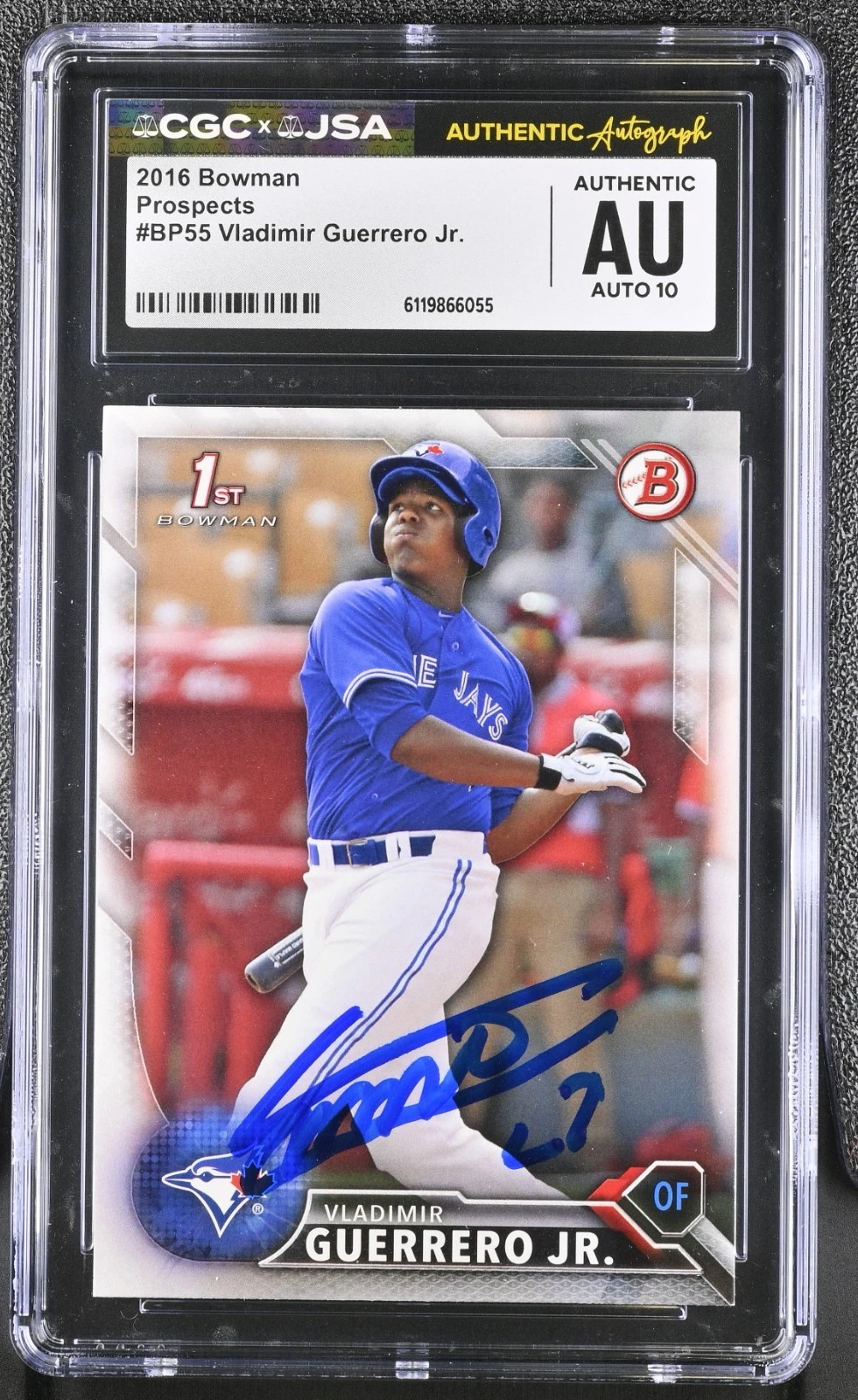 VLADIMIR GUERRERO JR SIGNED 2016 BOWMAN ROOKIE CARD #BP55 CGC AU JSA 10 AUTO
