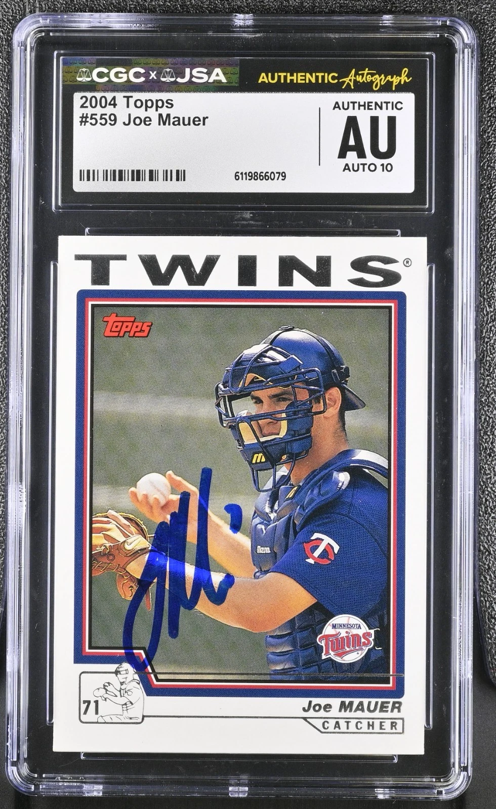 JOE MAUER SIGNED 2004 TOPPS ROOKIE CARD #559 CGC AU JSA 10 AUTO