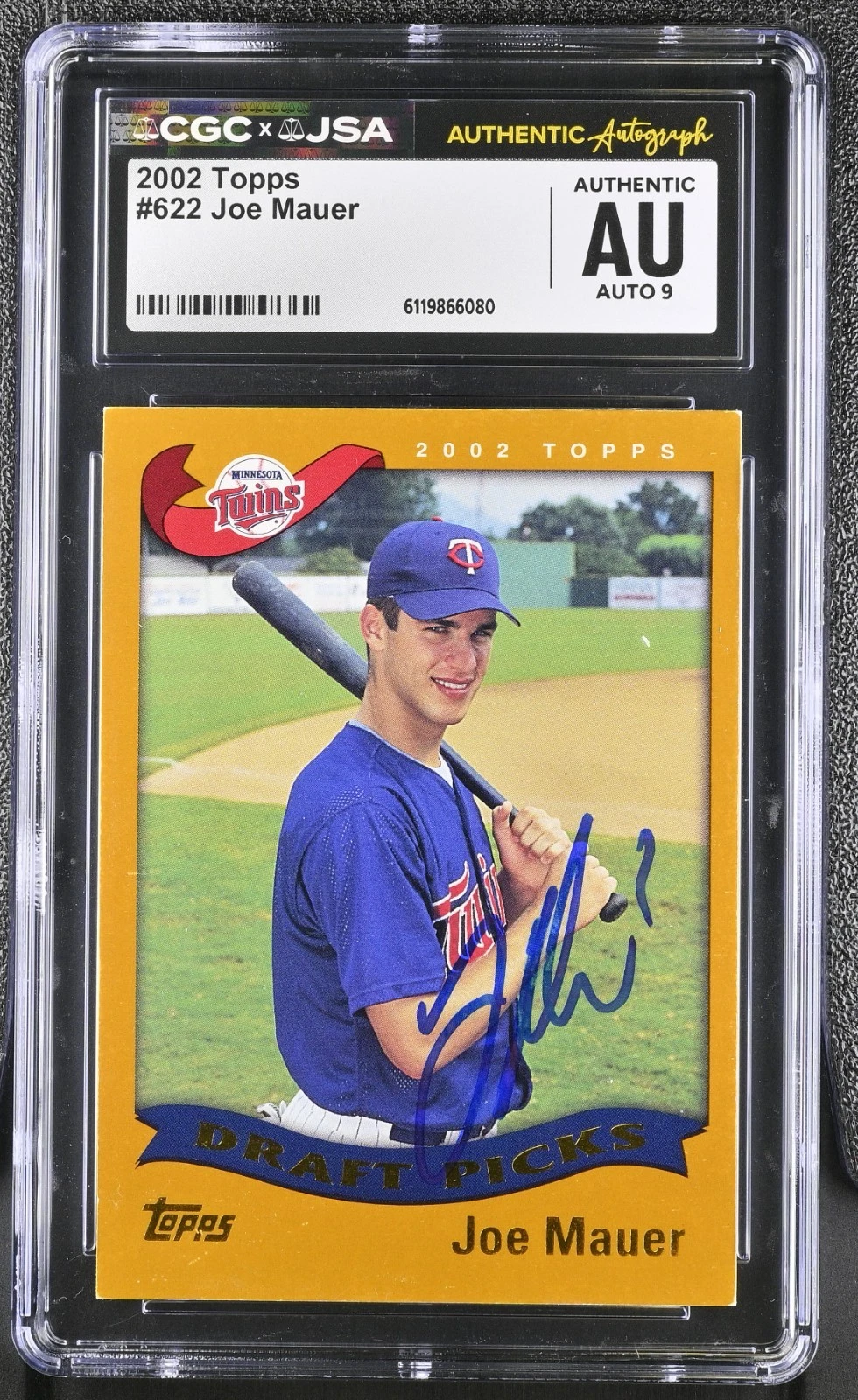 JOE MAUER SIGNED 2002 TOPPS ROOKIE CARD #622 CGC AU JSA 9 AUTO