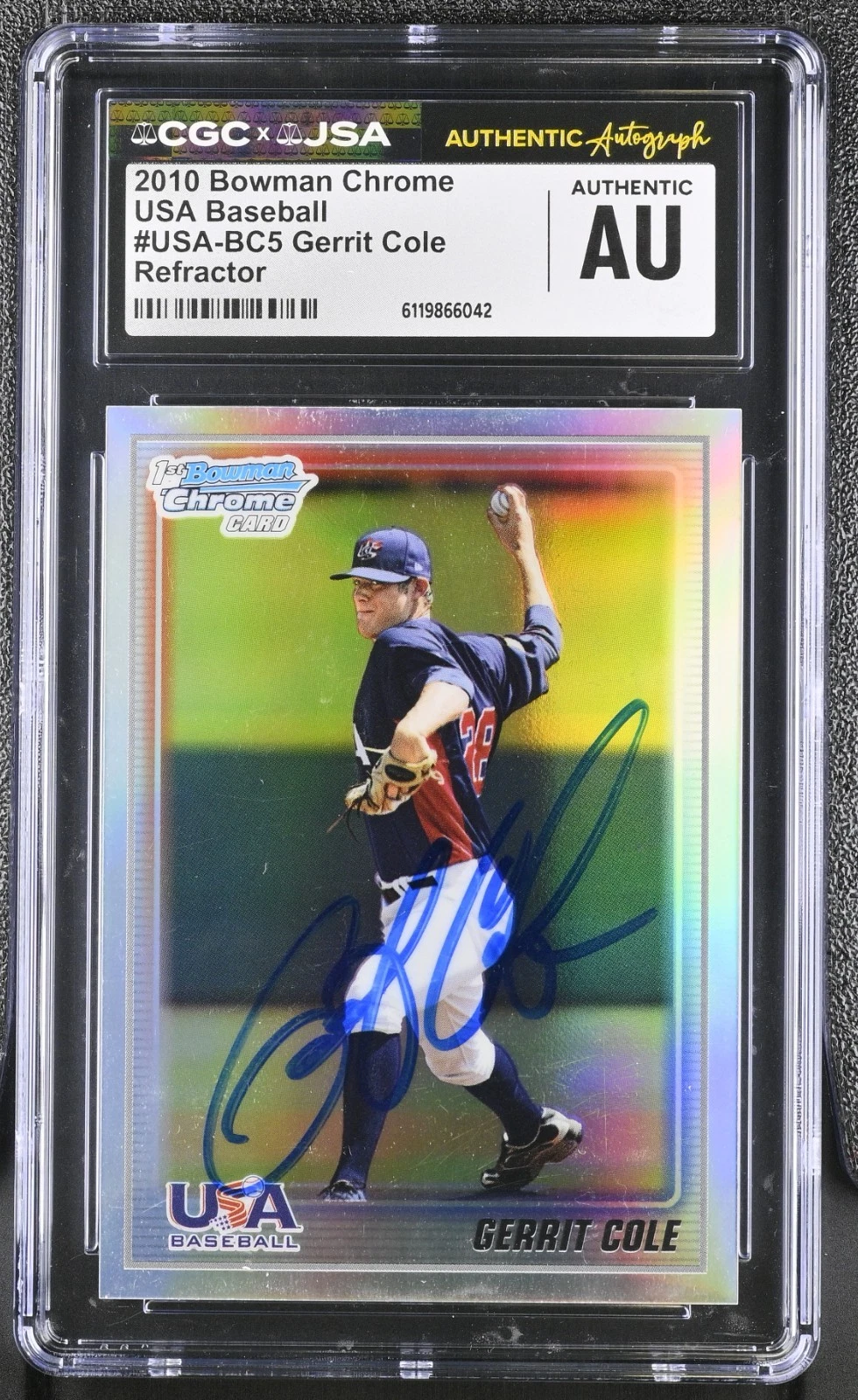 GERRIT COLE SIGNED 2010 BOWMAN CHROME REFRACTOR USA CARD USA-BC5 CGC AU JSA AUTO