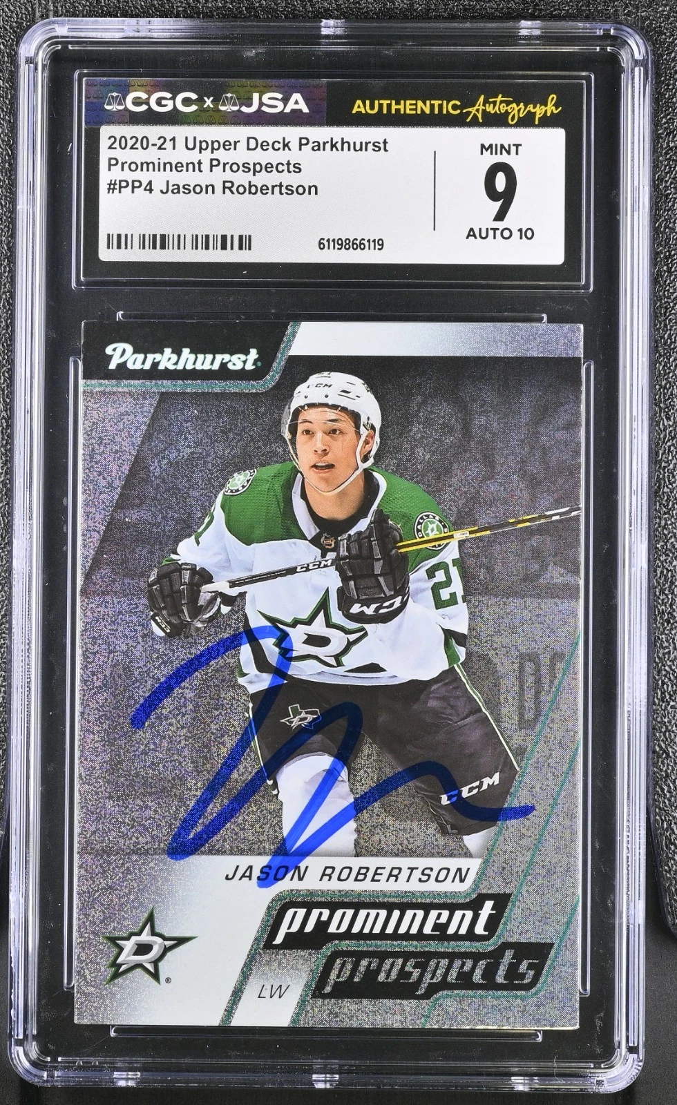 JASON ROBERTSON SIGNED 2020-21 UD PARKHURST ROOKIE CARD #PP4 CGC 9 JSA 10 AUTO