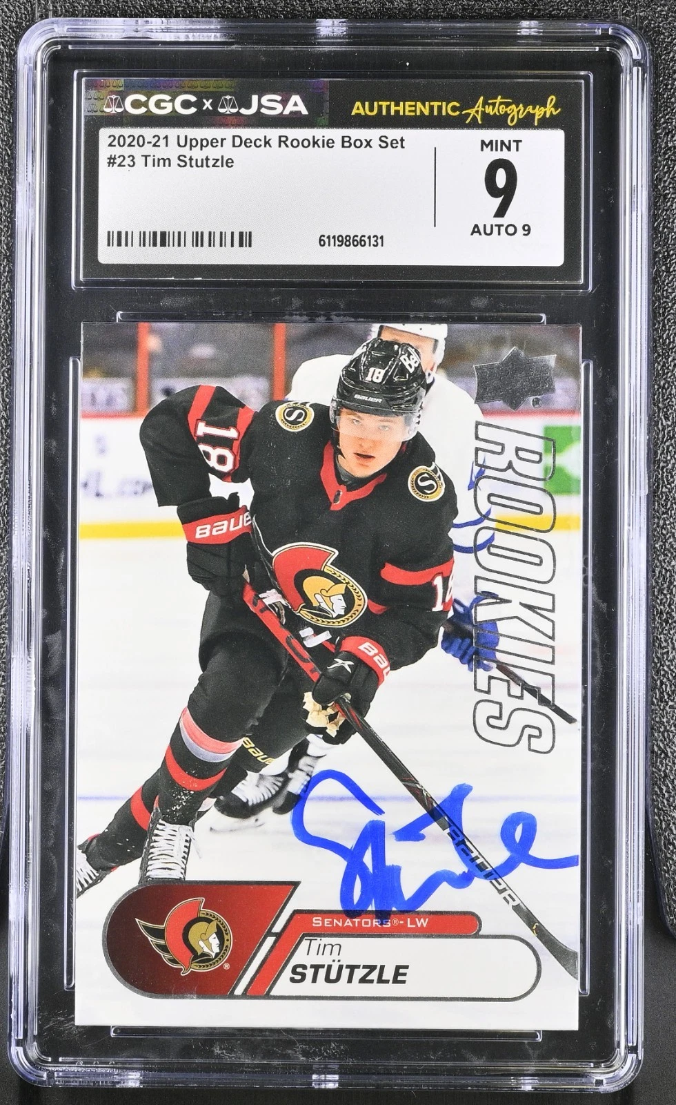 TIM STUTZLE SIGNED 2020-21 UPPER DECK ROOKIE BOX SET CARD #23 CGC 9 JSA 9 AUTO