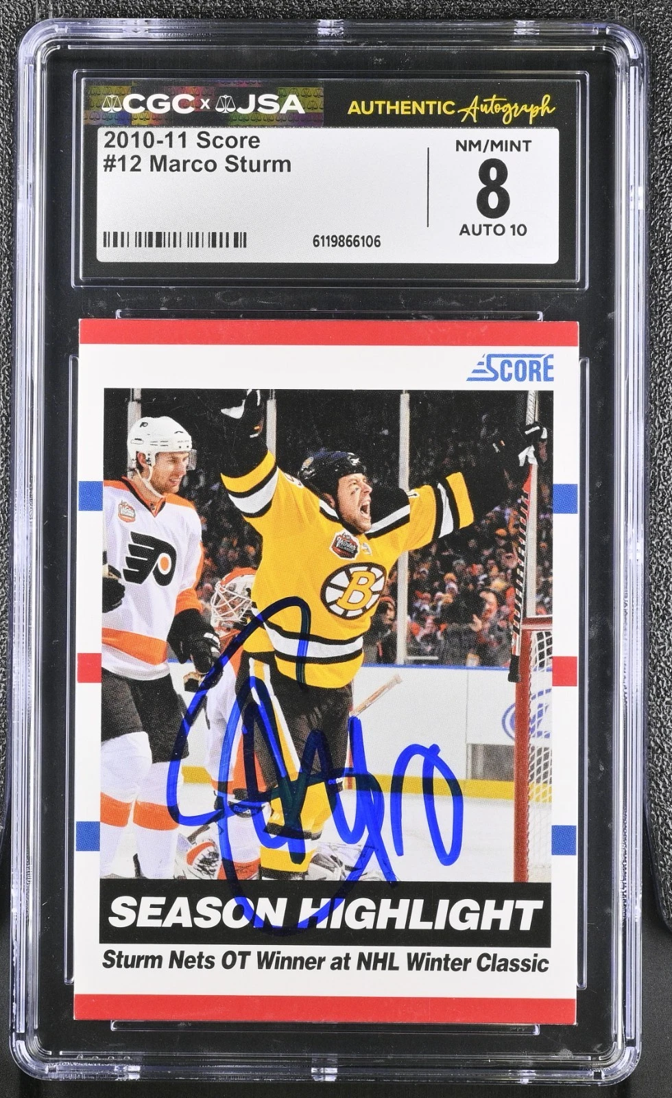 MARCO STURM SIGNED 2010-11 SCORE WINTER CLASSIC CARD #12 CGC 8 JSA 10 AUTO