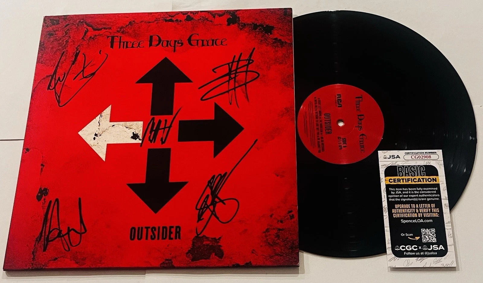 THREE DAYS GRACE SIGNED OUTSIDER LP VINYL RECORD ALBUM ADAM GONTIER +4 JSA COA