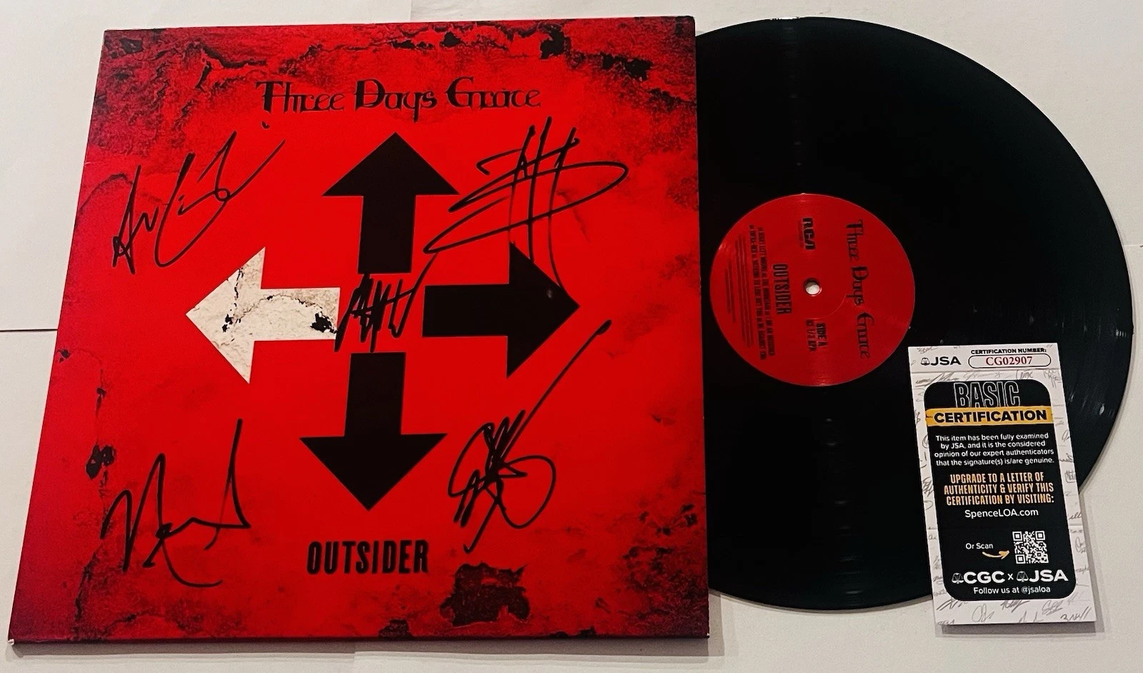THREE DAYS GRACE SIGNED OUTSIDER LP VINYL RECORD ALBUM ADAM GONTIER +4 JSA COA