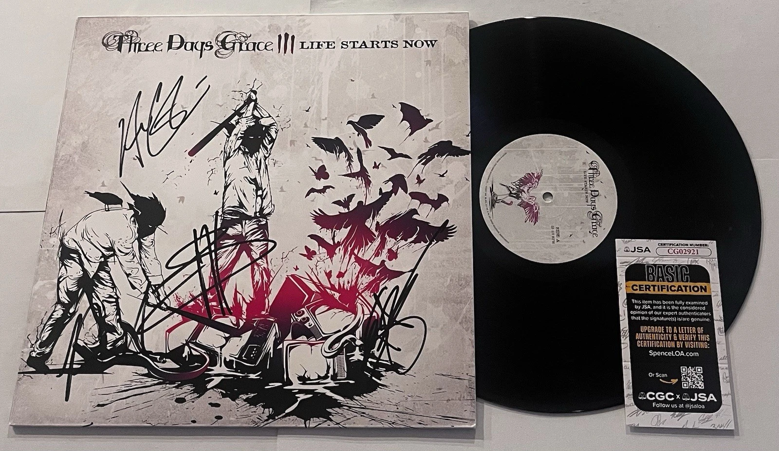 THREE DAYS GRACE SIGNED LIFE STARTS NOW LP VINYL RECORD ALBUM ADAM GONTIER JSA