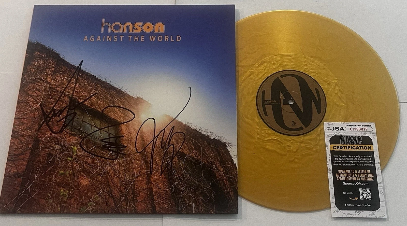 HANSON BAND SIGNED AGAINST THE WORLD LP VINYL RECORD ISAAC TAYLOR ZAC JSA COA