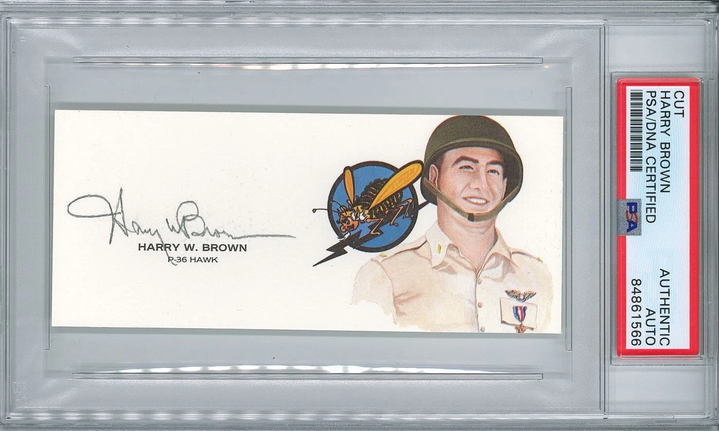 Harry Brown Signed Cut Signature PSA/DNA Pearl Harbor P-36 Hawk GOE