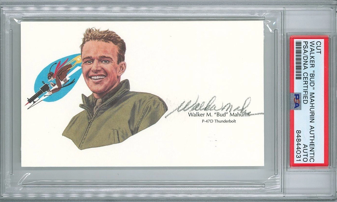 Walker Bud Mahurin Signed Cut Signature PSA/DNA Double Ace GOE P-47D Thunderbolt