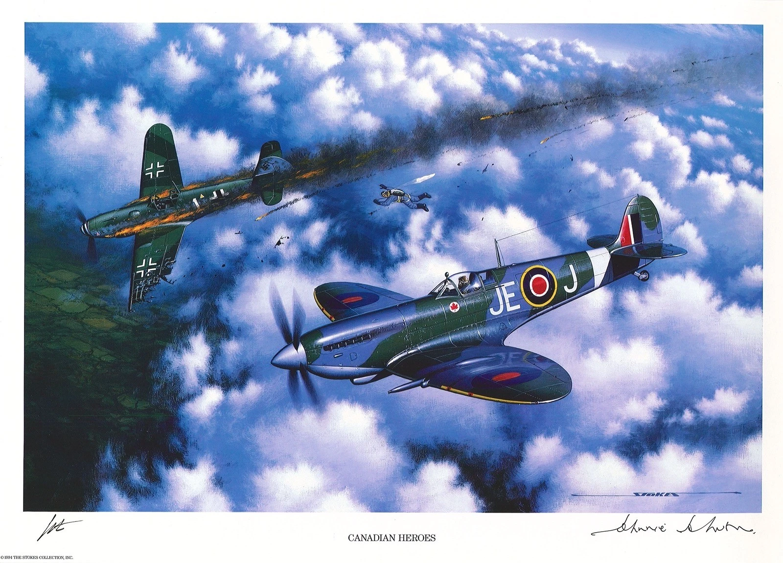 Johnnie Johnson Signed Canadian Heroes Print Stan Stokes RAF Ace AIV COA