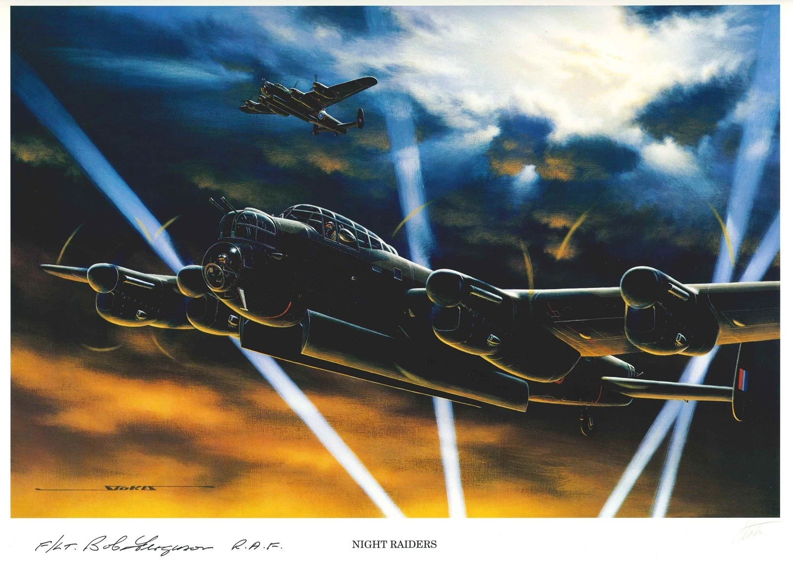 Robert Ferguson Signed Night Raiders Print Stan Stokes RAF WWII AIV