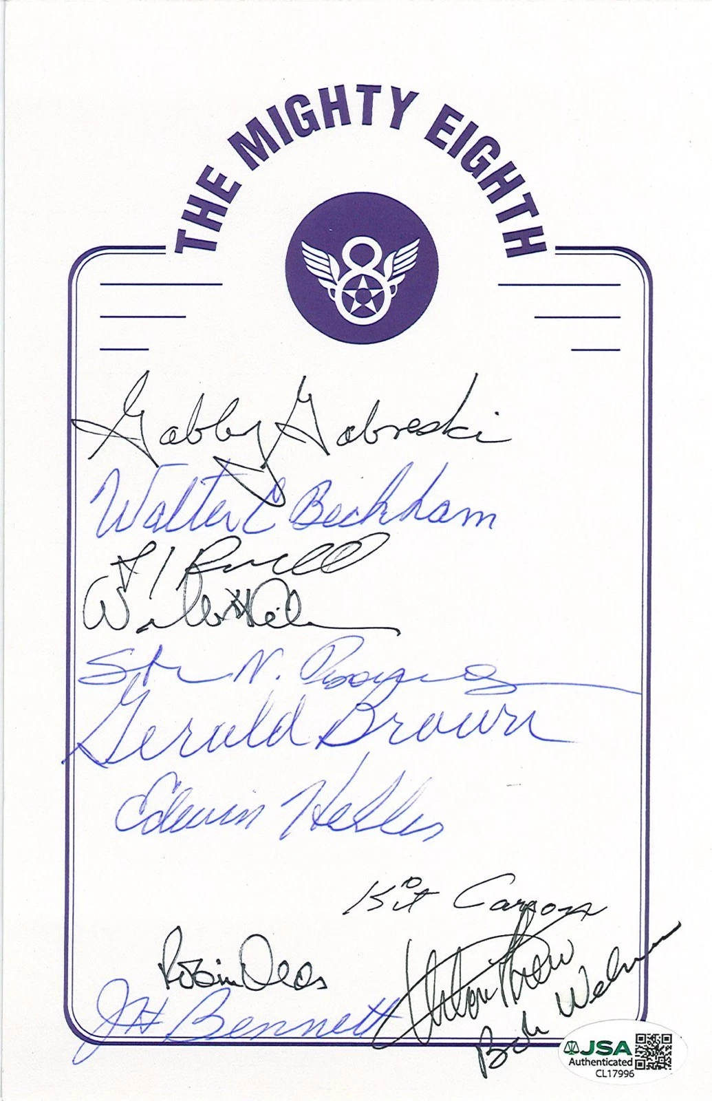 WWII 8th Air Force Aces Signed Bookplate JSA COA 12 Ace Autographs