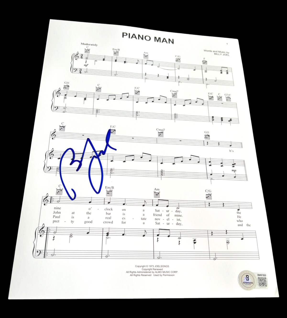 BILLY JOEL SIGNED AUTOGRAPH SHEET MUSIC PIANO MAN MSG BECKETT BAS COA AUTO D