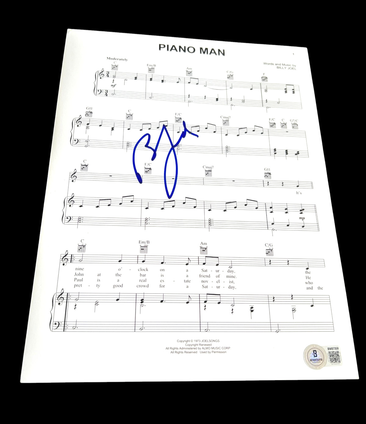 BILLY JOEL SIGNED AUTOGRAPH SHEET MUSIC PIANO MAN MSG BECKETT BAS COA AUTO F