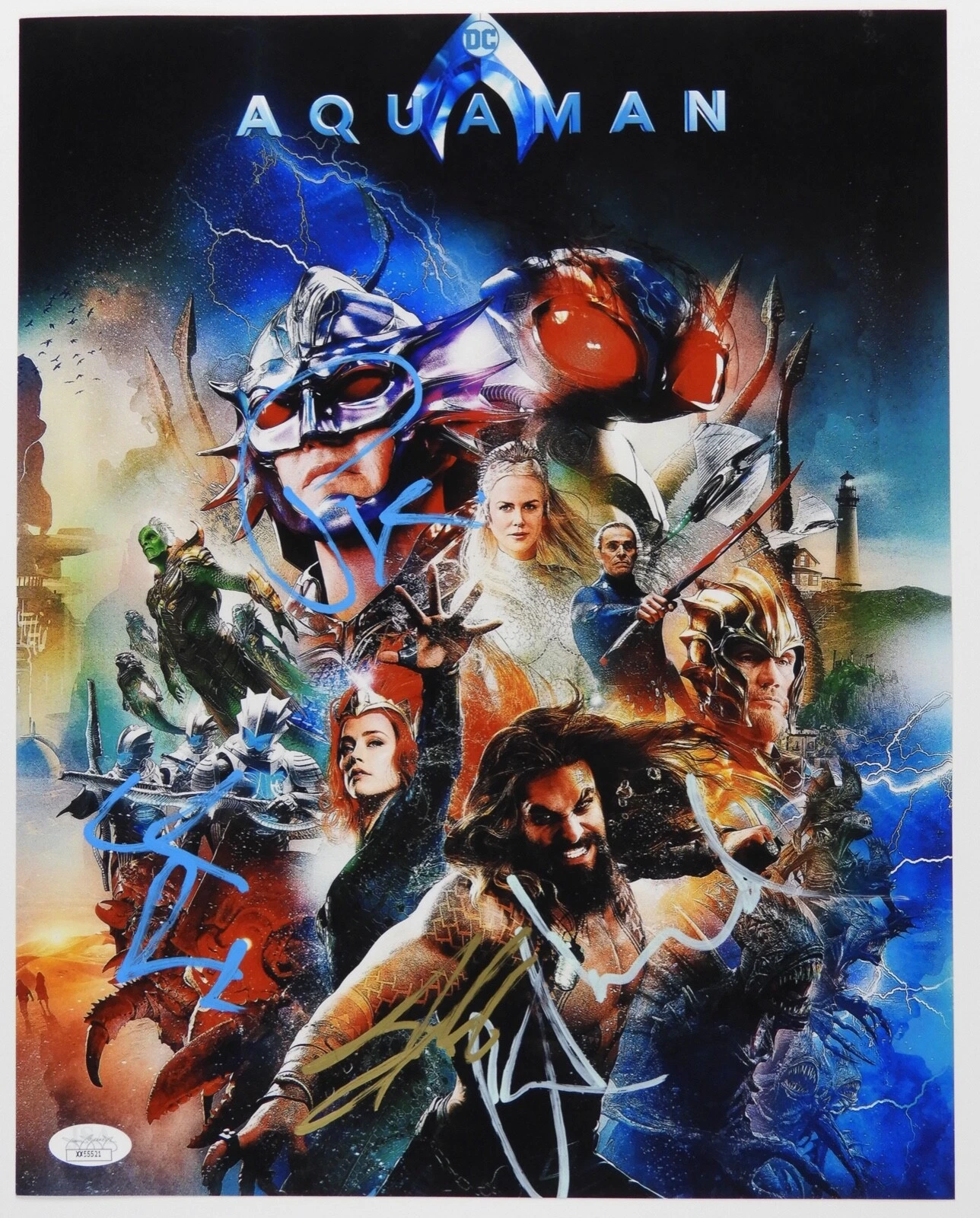 AQUAMAN CAST JSA SIGNED AUTOGRAPH PHOTO 11 X 14 JASON MOMOA WILLEM DAFOE HEARD COLLECTIBLE MEMORABILIA