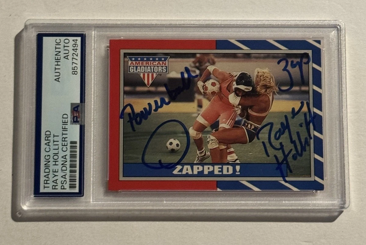 RAYE HOLLITT SIGNED AUTO 1991 Topps American Gladiators #4 –Zapped! PSA