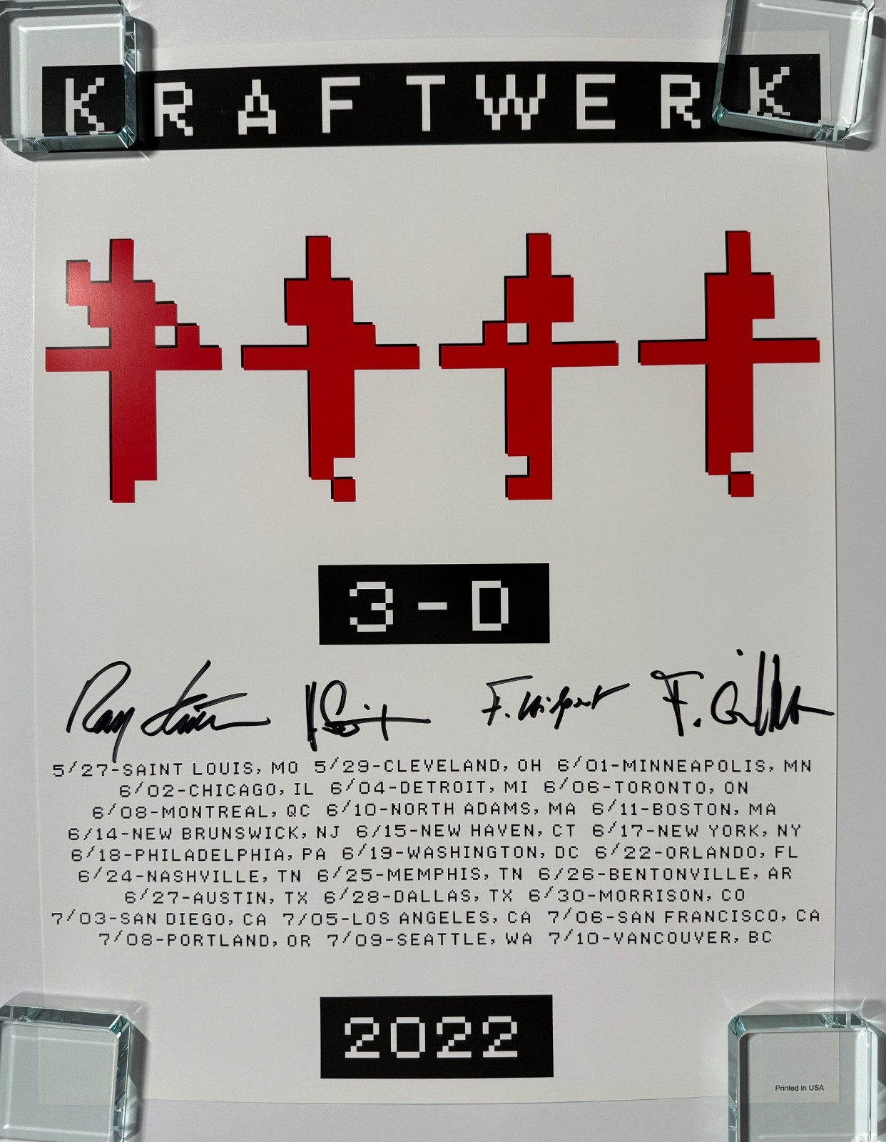 Kraftwerk JSA Signed Autograph Fully Signed 3-D 2022 Concert Poster Lithograph