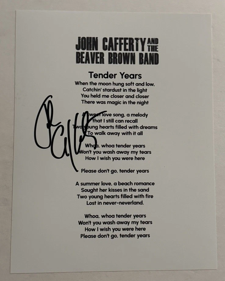 JOHN CAFFERTY & THE BEAVER BROWN BAND SIGNED LYRIC SHEET AUTOGRAPHED SINGER COA