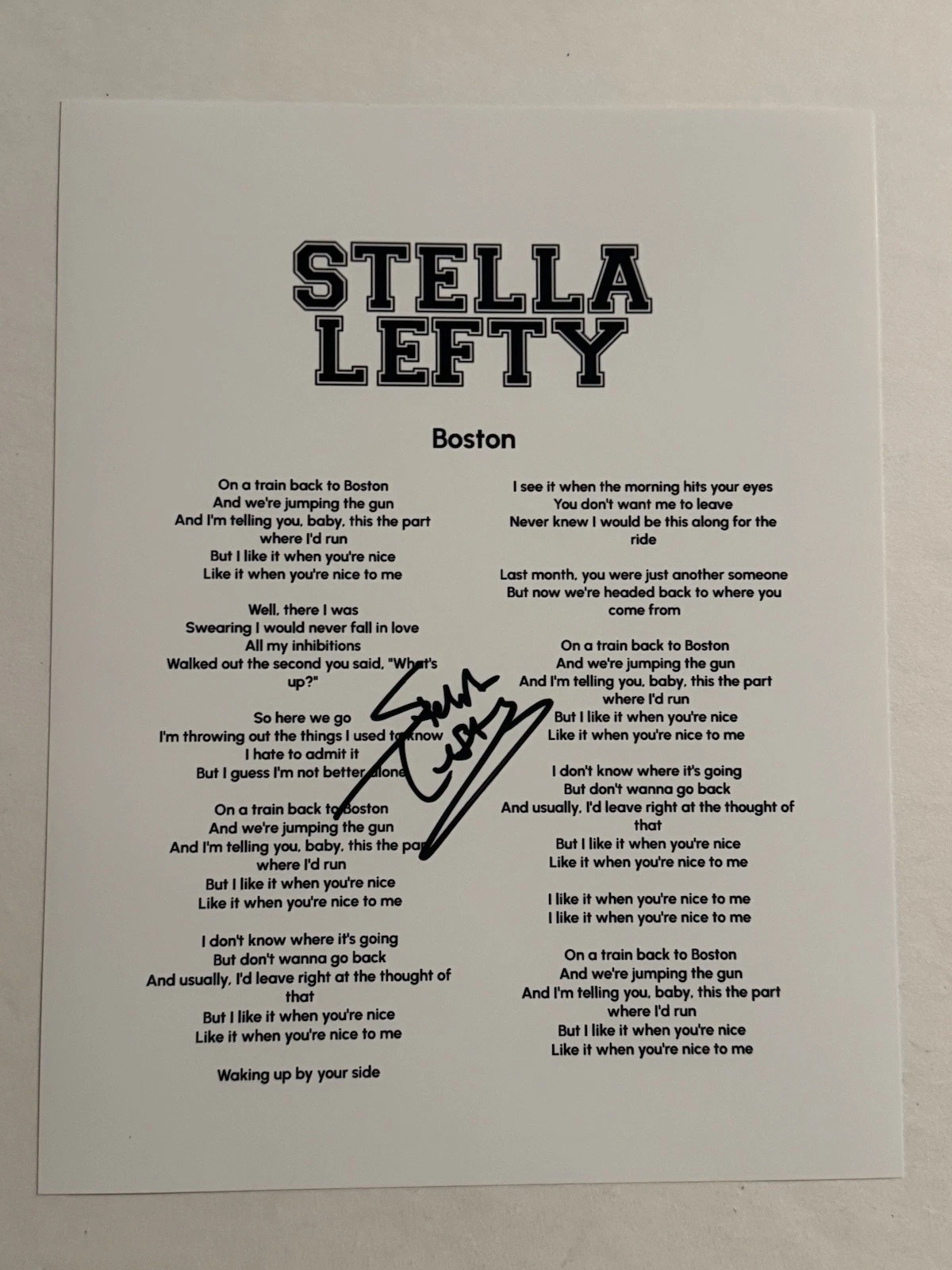 STELLA LEFTY HAND SIGNED LYRIC SHEET AUTOGRAPHED POP COUNTRY SINGER RARE COA