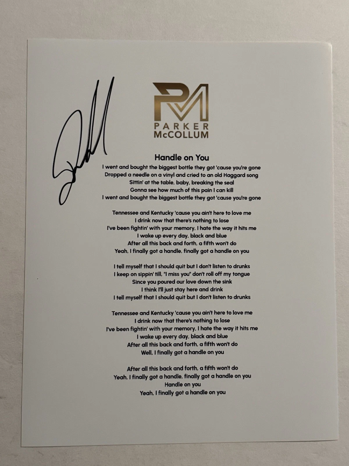 PARKER MCCOLLUM SIGNED LYRIC SHEET AUTOGRAPHED COUNTRY SINGER STAR RARE COA