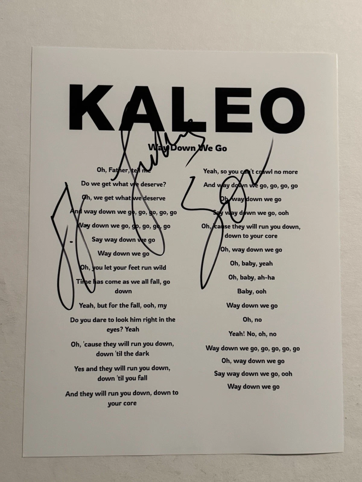 JJ JULIUS SON KALEO BAND LEAD SINGER SIGNED LYRIC SHEET AUTOGRAPHED RARE COA