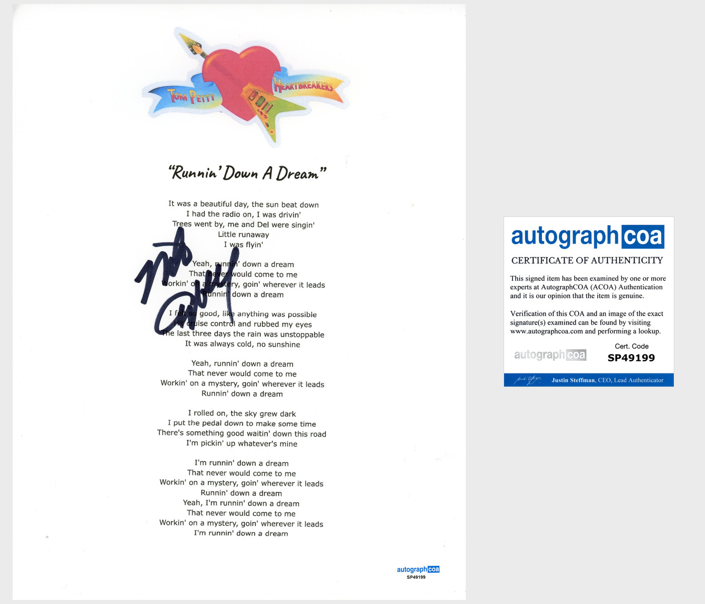 Mike Campbell 'Tom Petty And The Heartbreakers' Signed Lyric Sheet ACOA