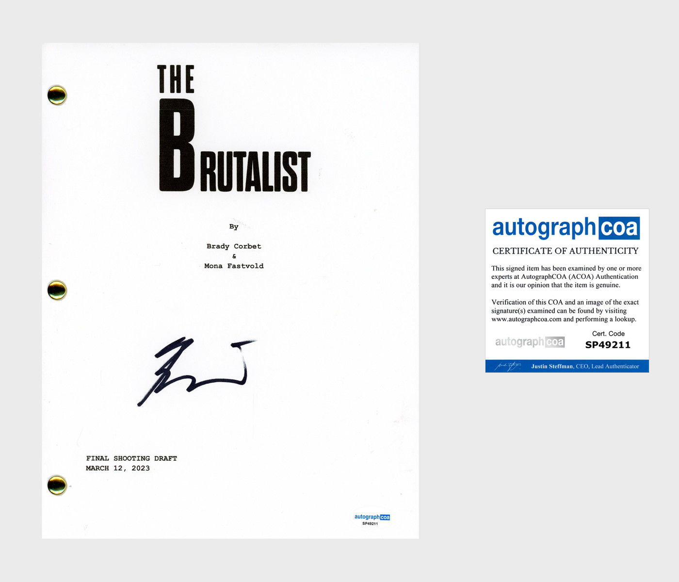 Brady Corbet 'The Brutalist' Director Signed Full Movie Script ACOA