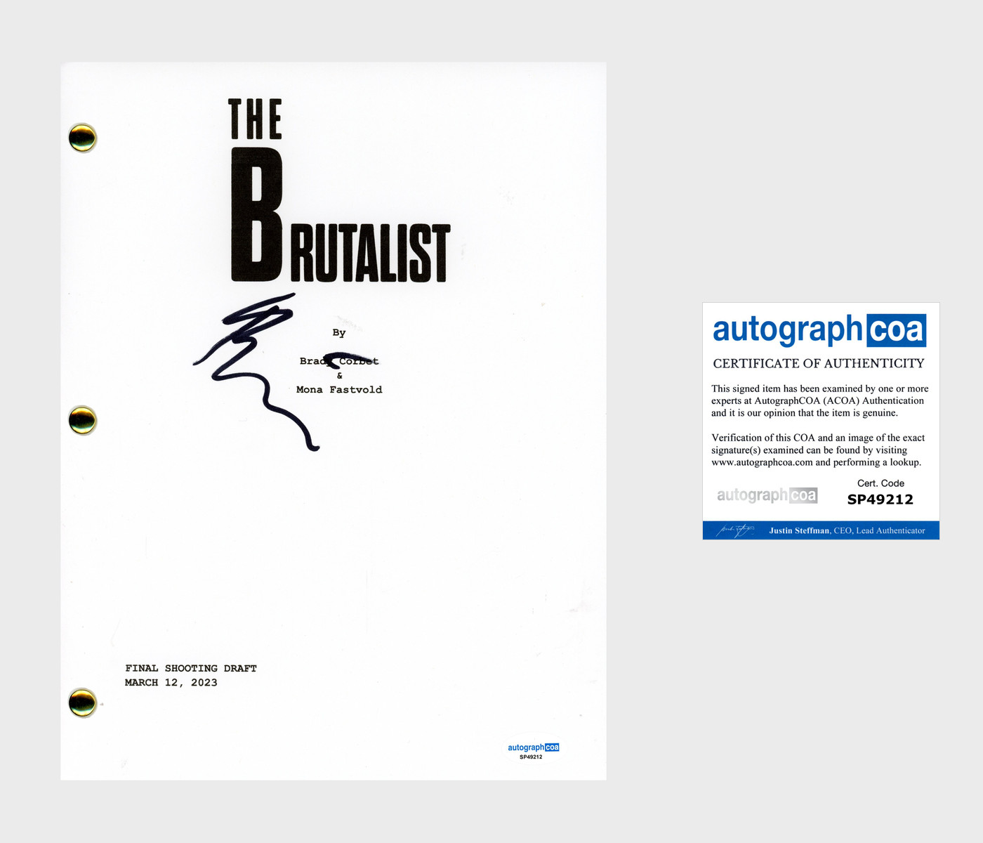 Brady Corbet 'The Brutalist' Director Signed Full Movie Script ACOA