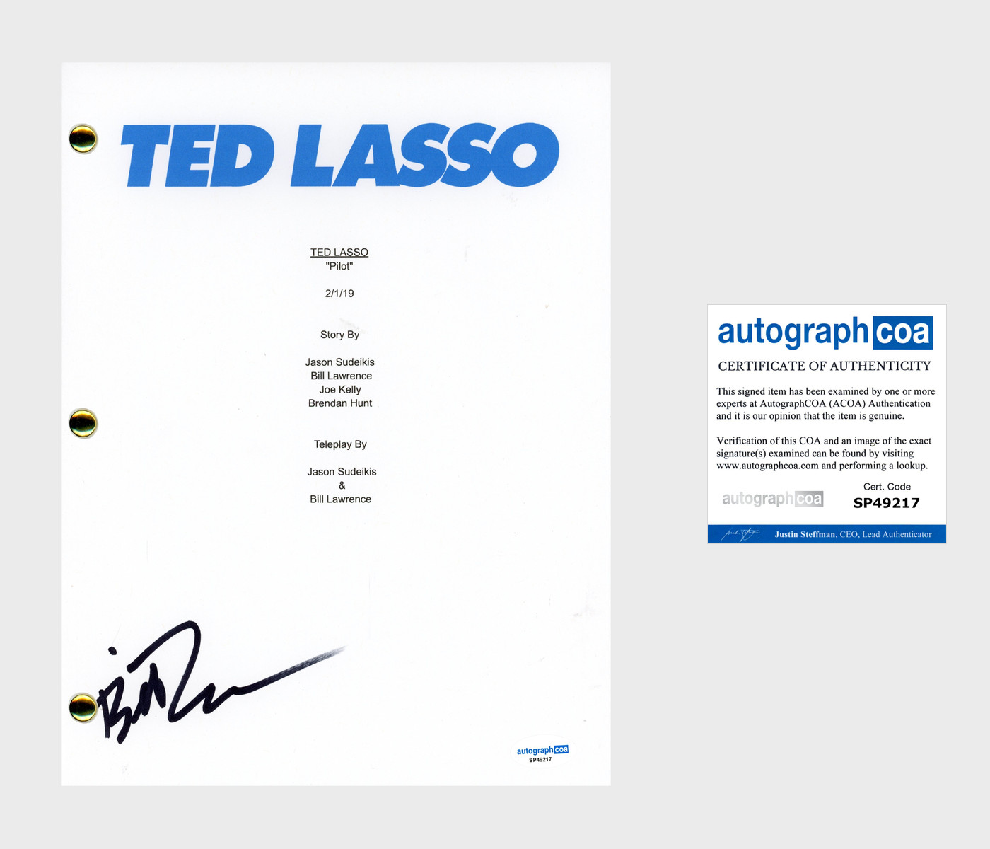 Bill Lawrence 'Ted Lasso' Writer Signed Full Episode Script ACOA