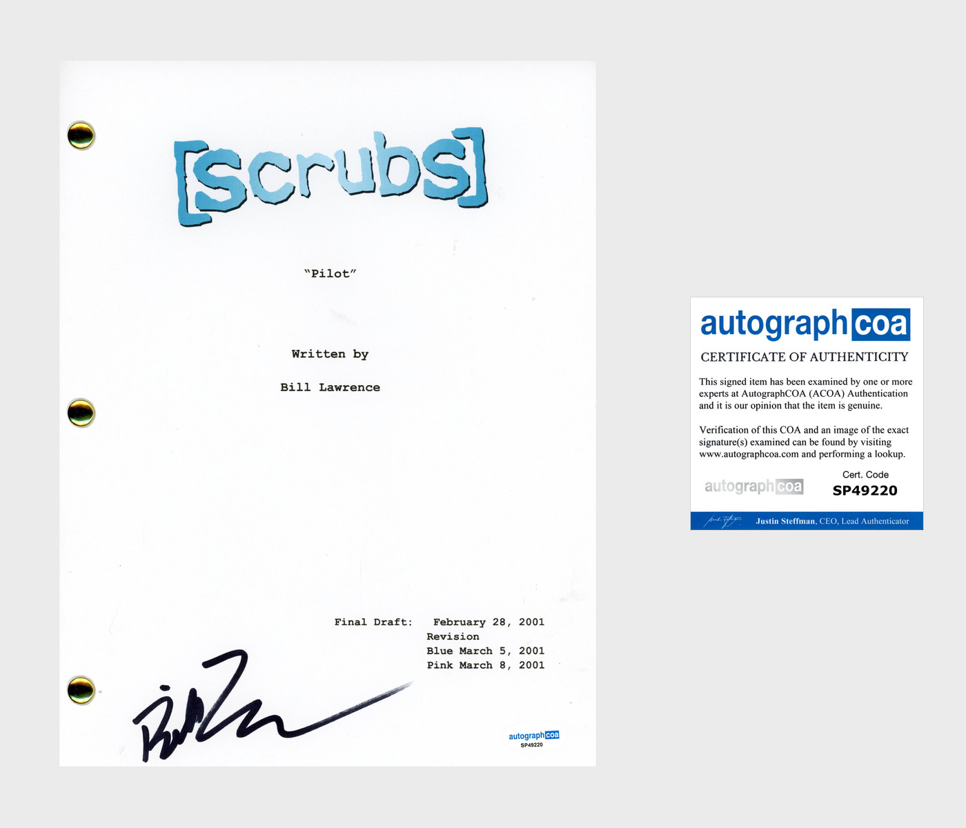 Bill Lawrence ‘Scrubs’ Creator Signed Full Pilot Episode Script ACOA TV Show