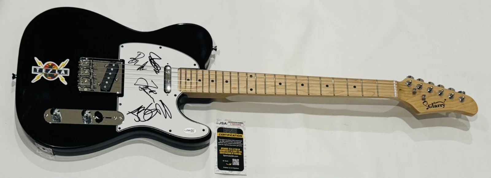 TESLA SIGNED BLACK ELECTRIC GUITAR JEFF KEITH HANNON WHEAT SKEOCH 4X JSA COA