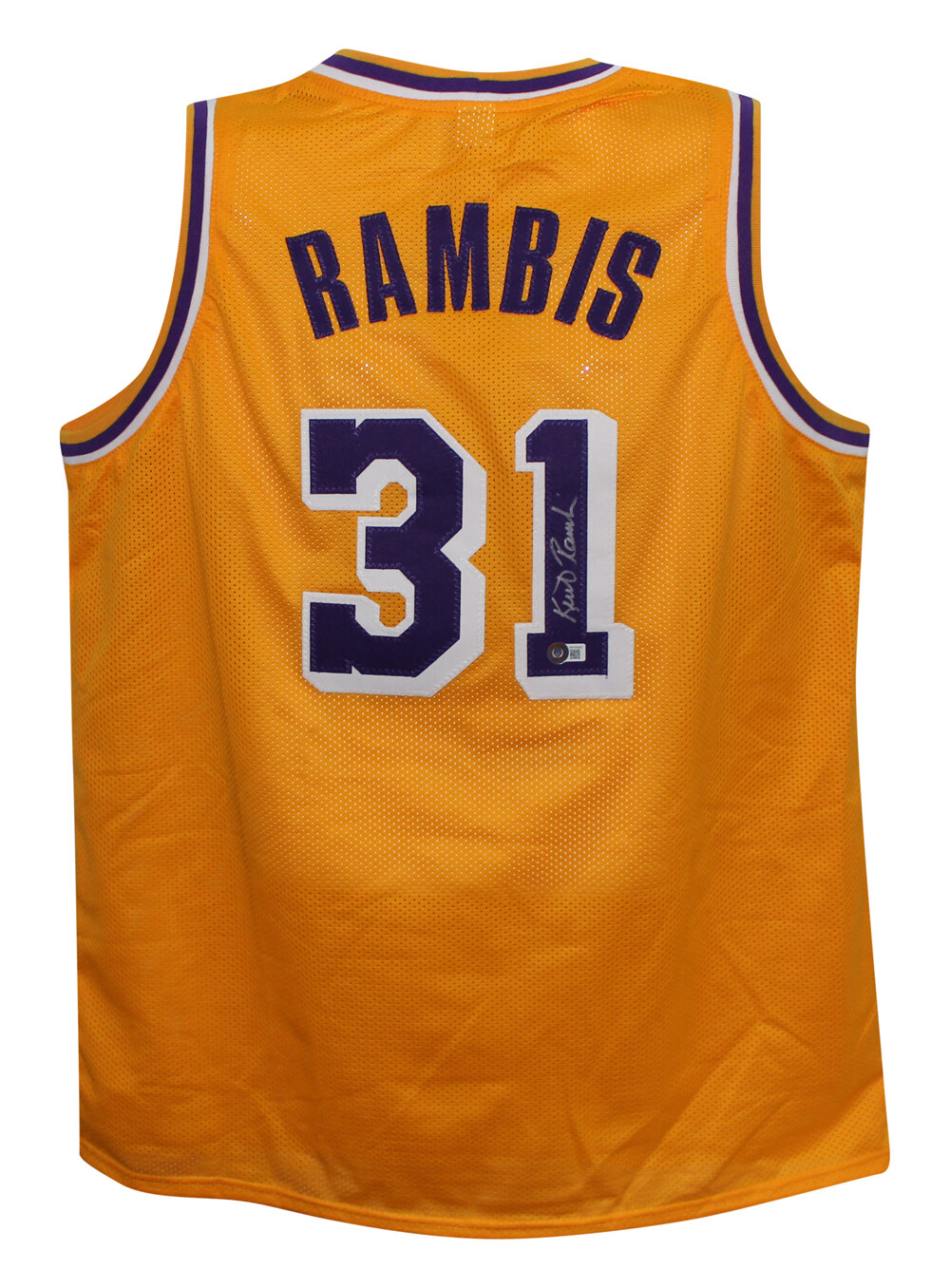 Kurt Rambis Autographed/Signed Pro Style Yellow XL Jersey Beckett 38708