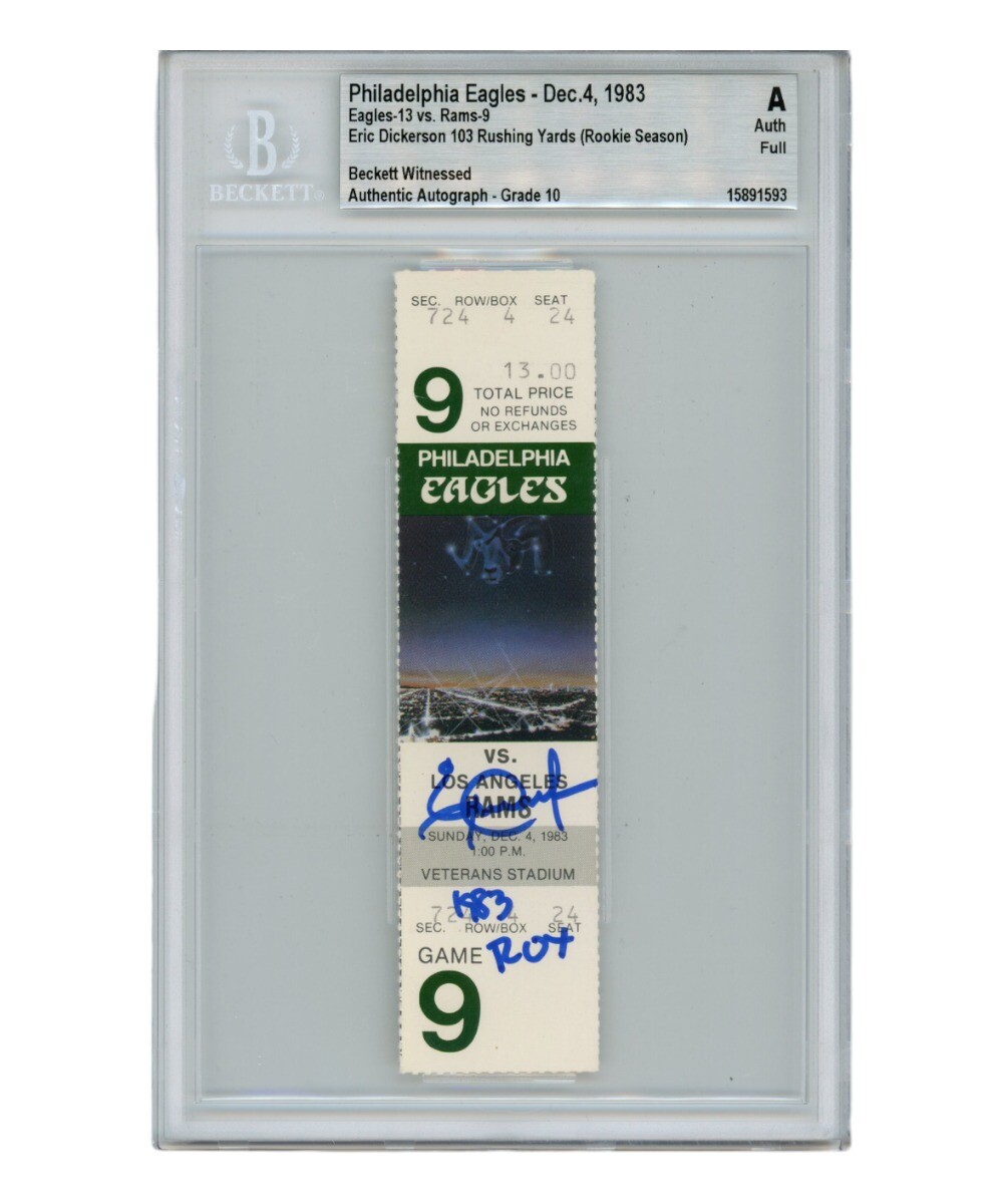 Eric Dickerson Autographed/Signed Ticket Stub 12/4/1983 83 ROY Beckett 40337